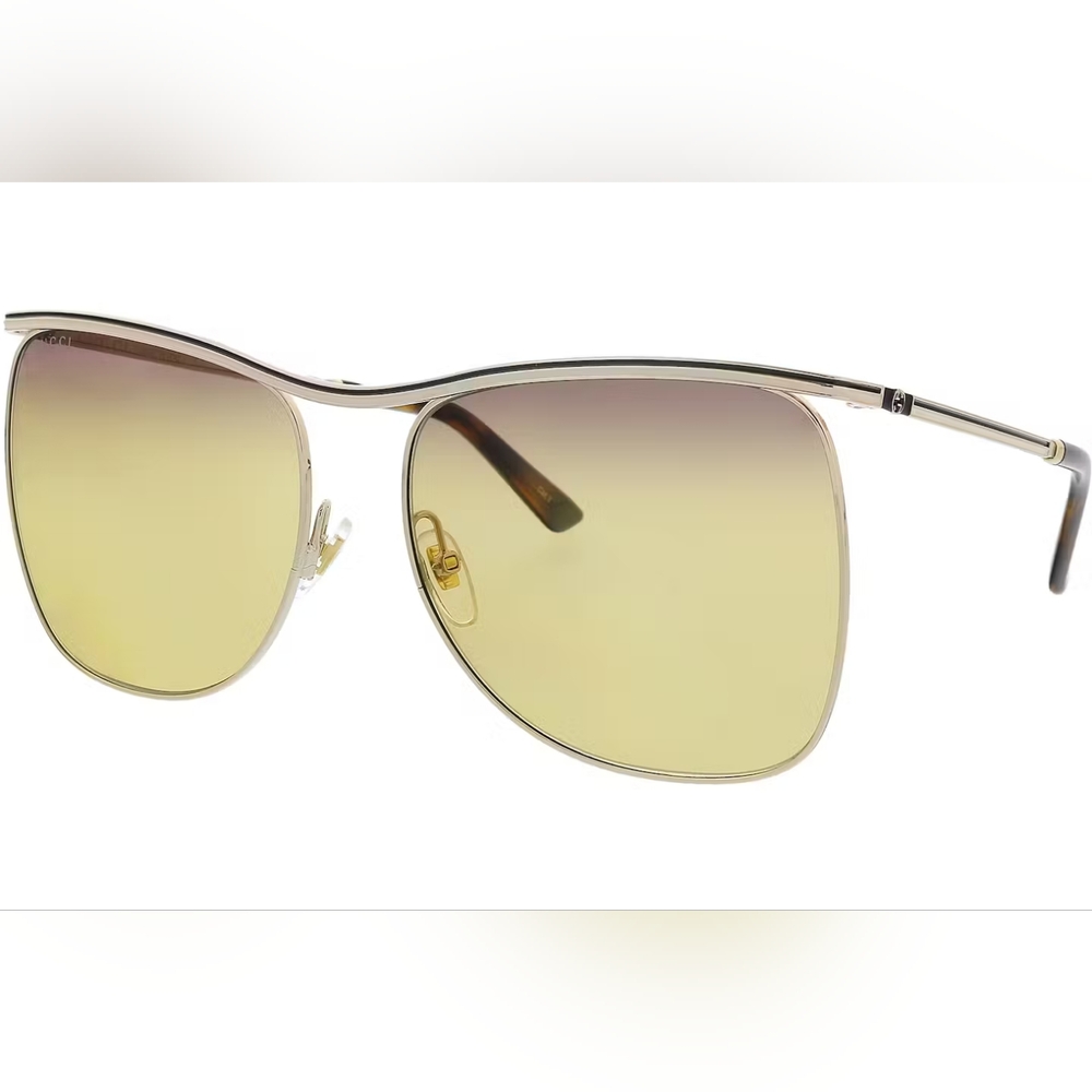 NEW AUTH Gucci Gold Metal Frame Sunglasses with Yellow Gradient Lenses